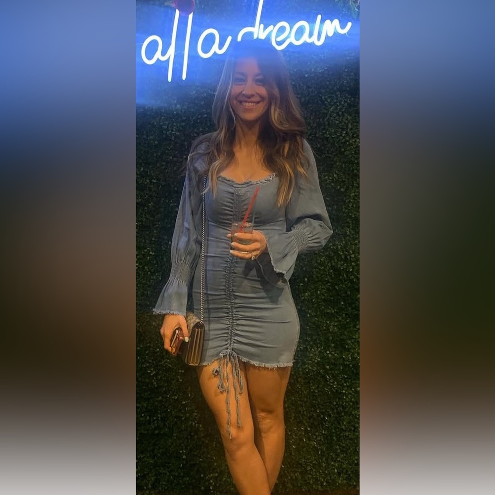 Fashion Nova Denim Blue Ruched Blouse